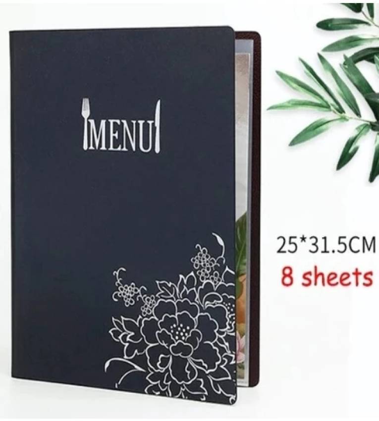 Porte-menu A4 Premium 8-en-1 en Similicuir – Design Élégant Bleu Marine Floral